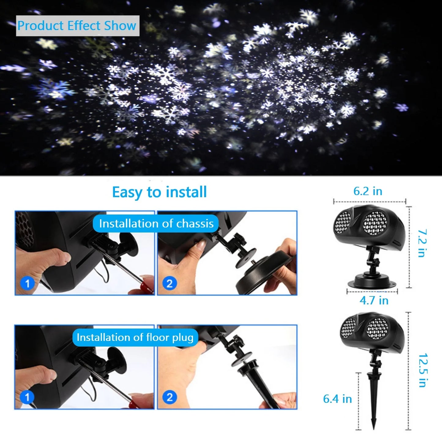 Christmas Snowflake Light Projector Remote Control Timer Waterproof LED Snowfall Landscape Light for Xmas Holiday Party