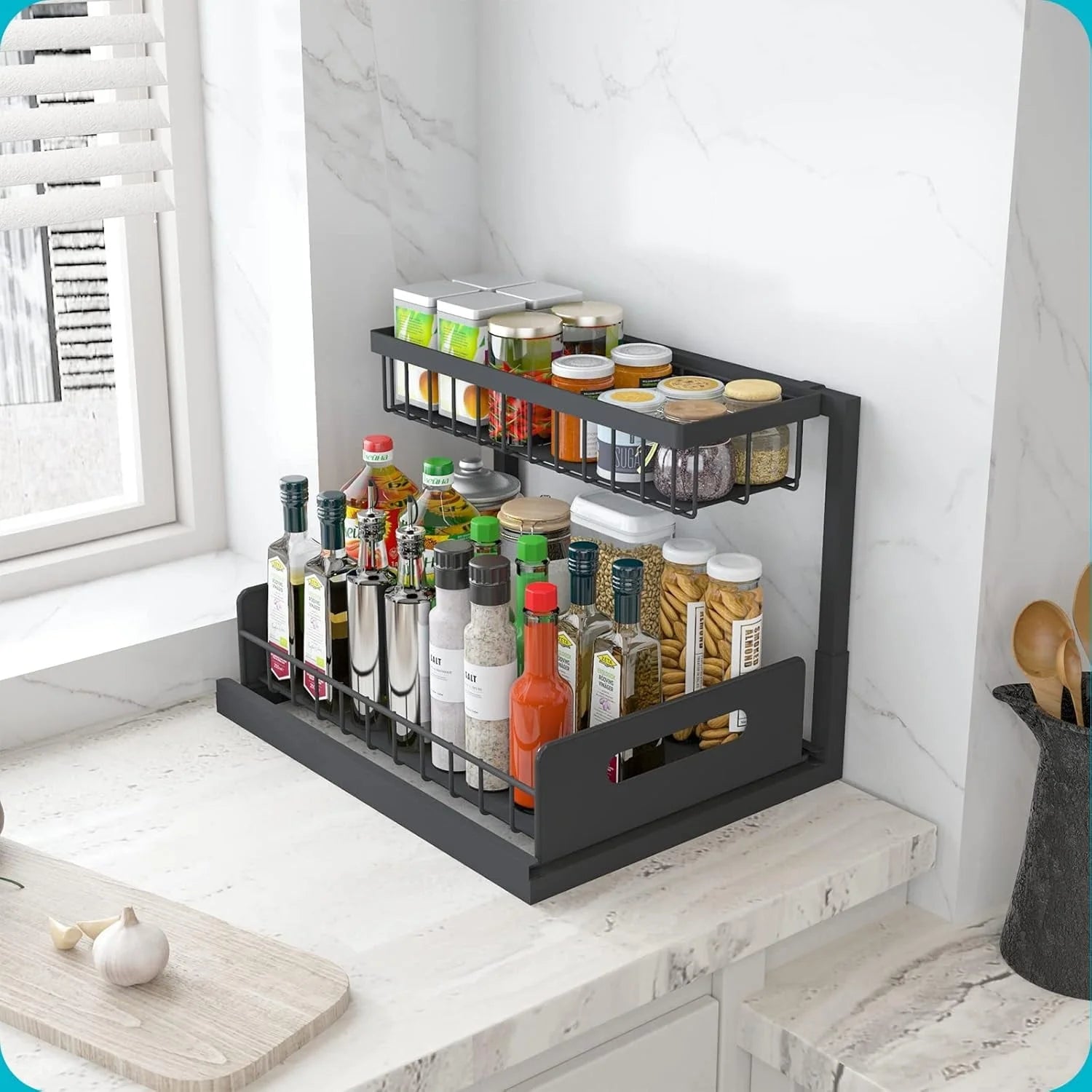 Under Sink Organizer and Storage, 1 Pack Pull Out Cabinet Organizer Slide Out Sink Shelf Cabinet Storage Shelves, under Sink Storage for Kitchen Bathroom Cabinet