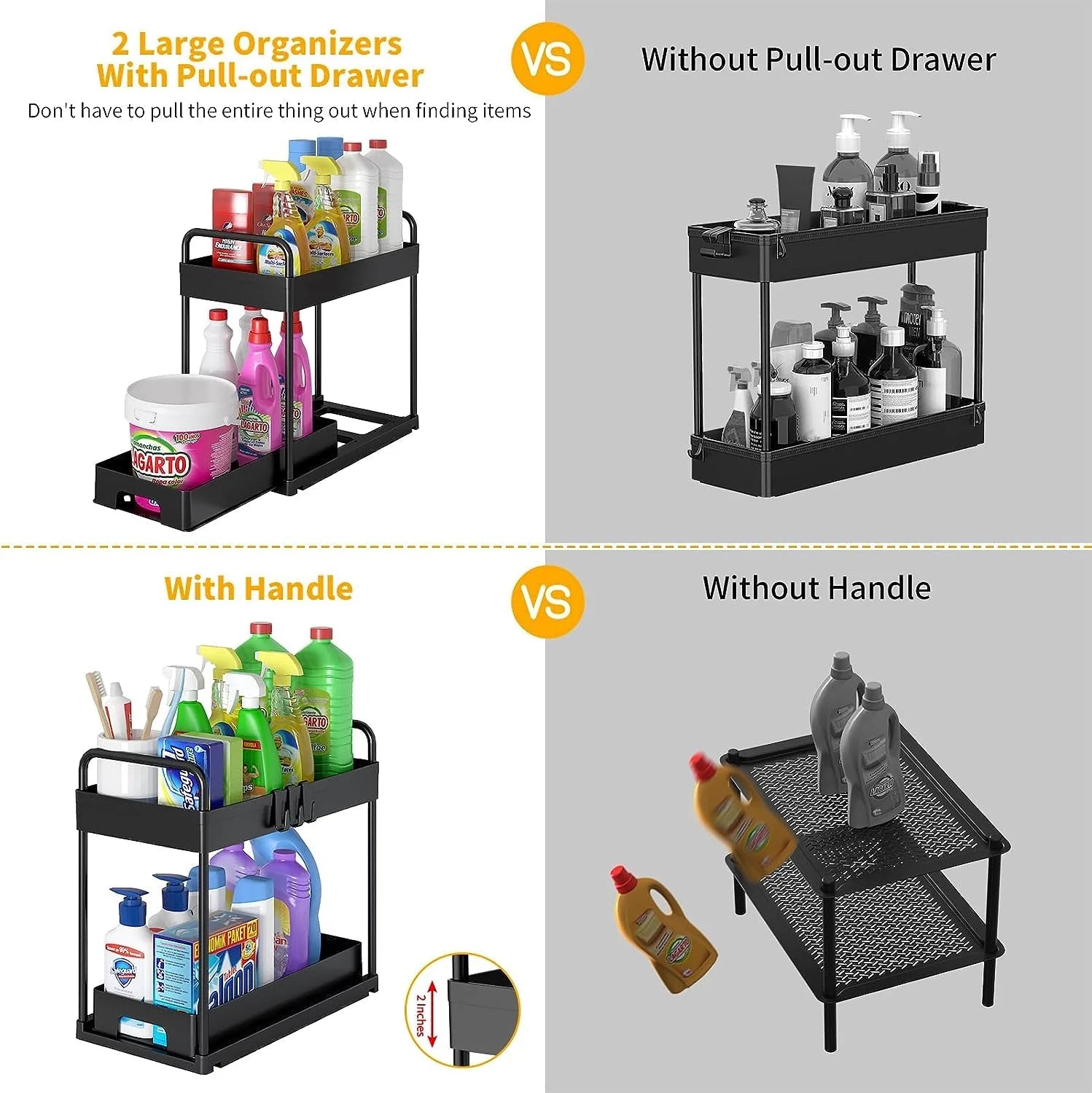 Adjustable 2-Tiers Bathroom Countertop Organizer, Black, 3 Pack