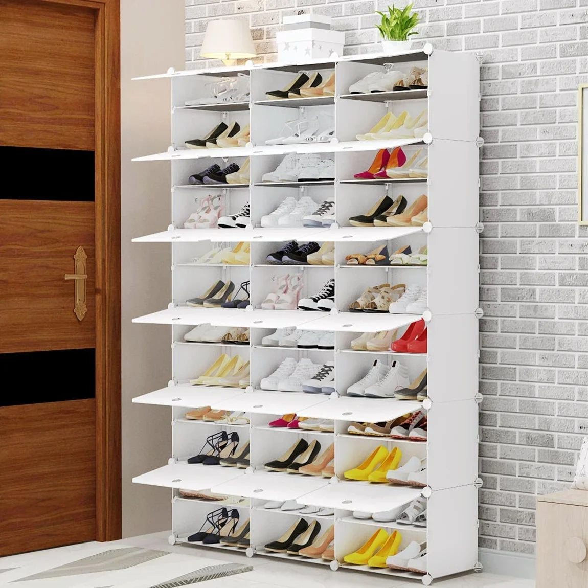 36 Cubes 72 Pairs 12 Tiers Portable Shoe Rack, Storage Cabinet for Entryway Hallway, White