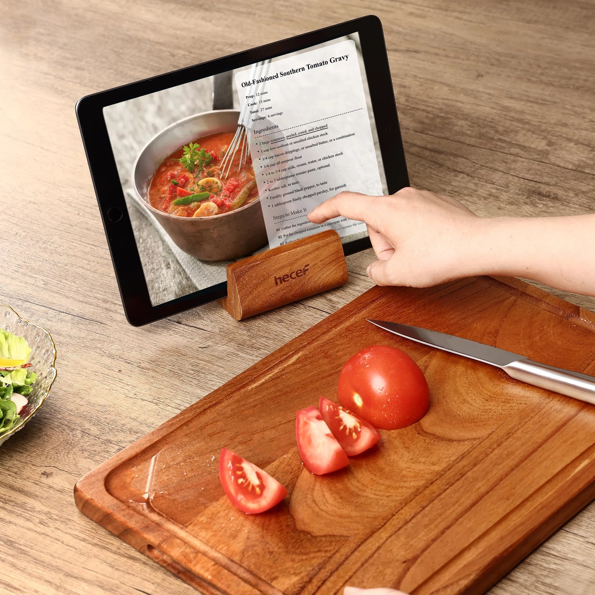 3PCS Wood Cutting Board Set with Holder, 15 Inch Serving Board for Kitchen Meal Prep & Serving