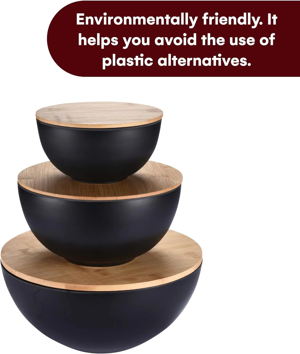 Bamboo Fiber Salad Bowl Set with Wooden Lids - Perfect for Serving, Mixing, and Prepping Fruits, Pasta, Cheese, Ramen, Bread, and More!
