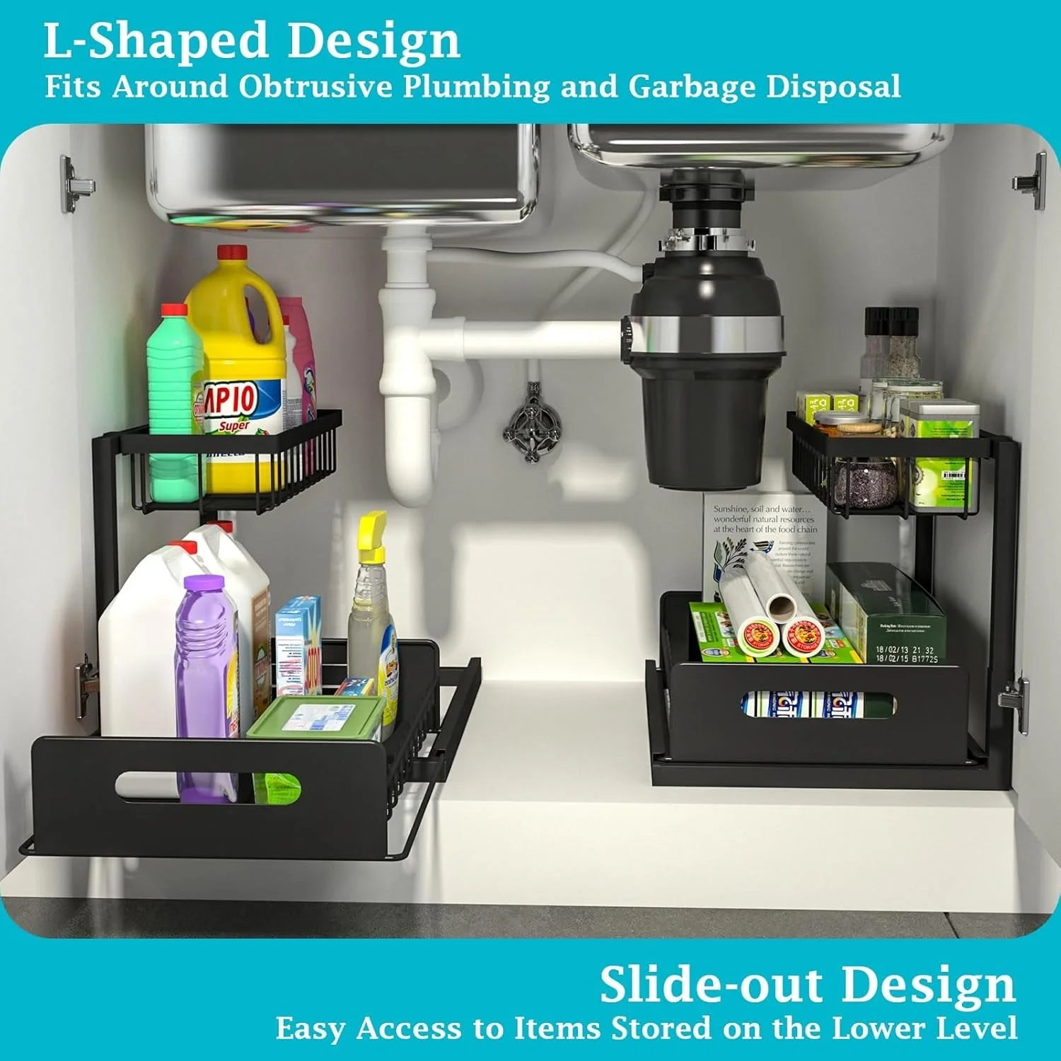 Under Sink Organizer and Storage, 1 Pack Pull Out Cabinet Organizer Slide Out Sink Shelf Cabinet Storage Shelves, under Sink Storage for Kitchen Bathroom Cabinet