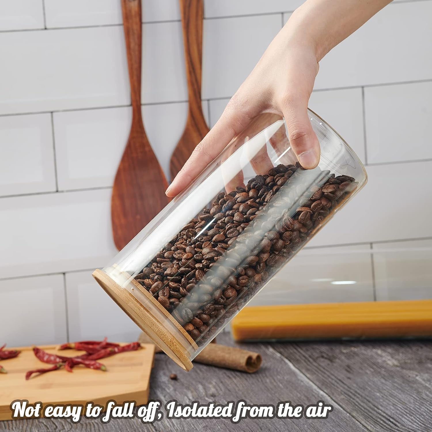 Glass Canisters Glass Storage Jars with Bamboo Lids Kitchen Canister Set of 5 Glass Storage Containers for Pantry Pasta Coffee 73 Oz 48 Oz 35 Oz and 22 Oz