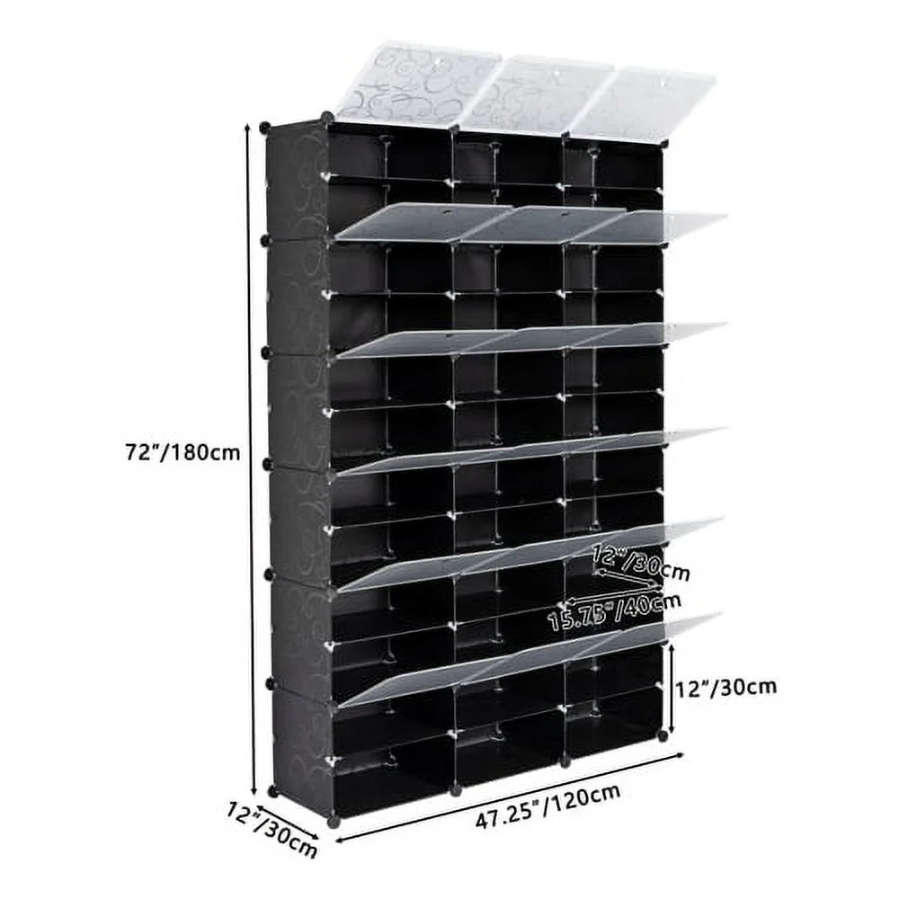 Portable 36 Cubes 72 Pairs Shoe Storage Cabinet Boxes 8-Tier Shoe Rack Shelf Tower Stand Shoe Storage Organizer for Closet Entryway Bedroom Living Room Home Black