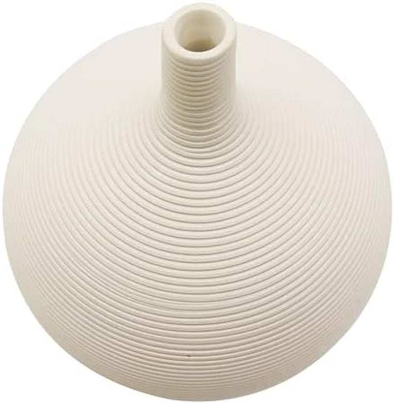 Narrow Neck Matte White Ceramic Vase,Small round Textured Geometric Bud Flower Vase for Centerpieces Decor(6.18”)