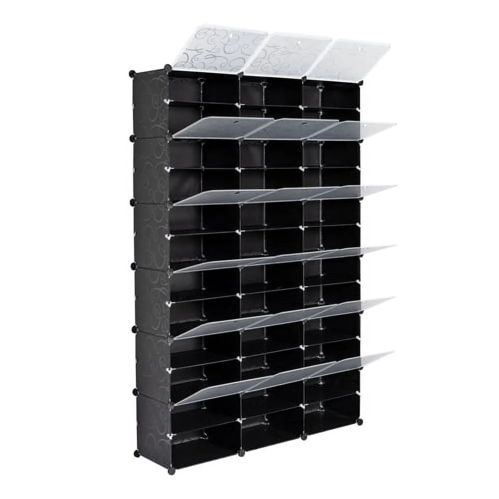 Portable 36 Cubes 72 Pairs Shoe Storage Cabinet Boxes 8-Tier Shoe Rack Shelf Tower Stand Shoe Storage Organizer for Closet Entryway Bedroom Living Room Home Black