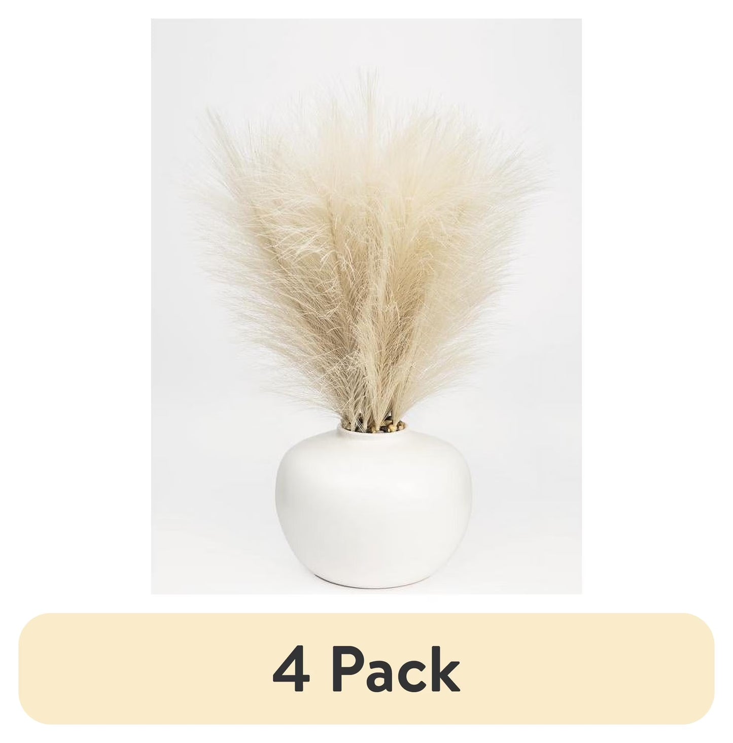14" Artificial Pampas in White Rounded Ceramic Vase