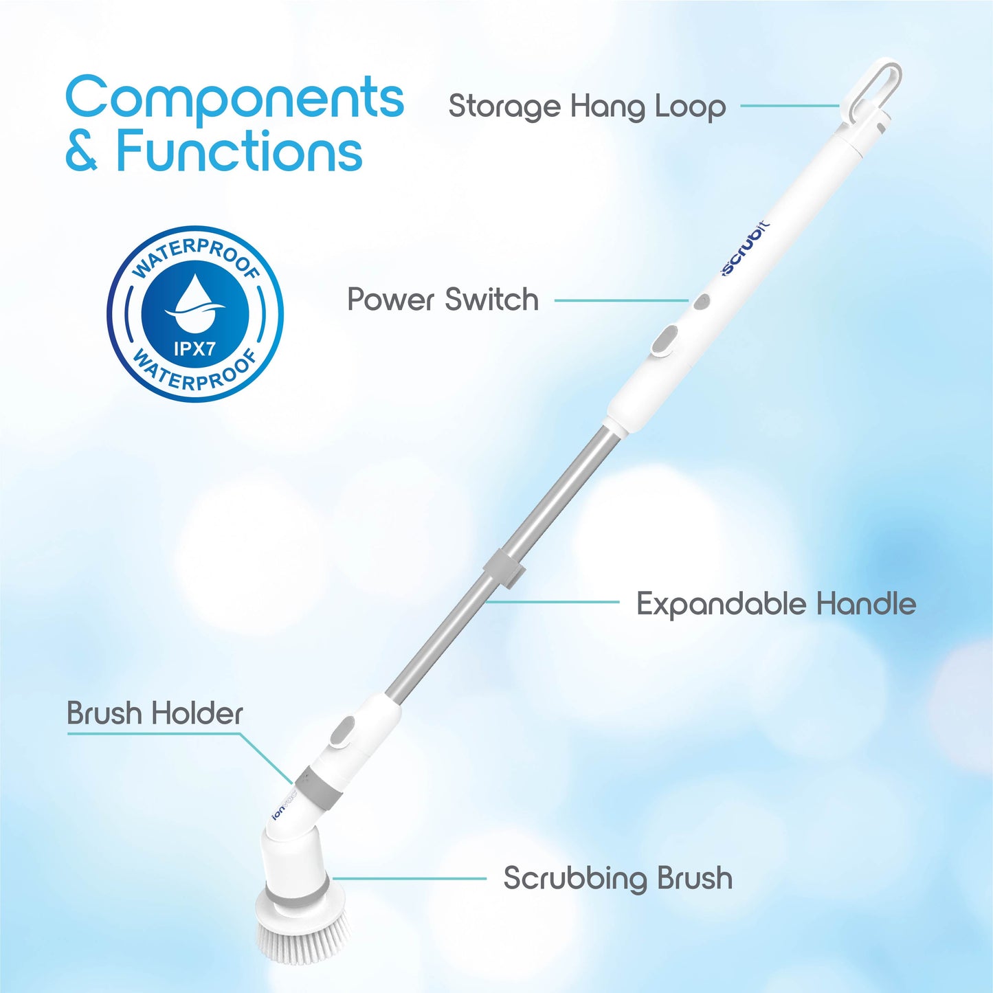 Scrub It Electric Spin Scrubber, Multi-Surface Rechargeable Cordless Scrub Brush with 9 Cleaning Brush Heads