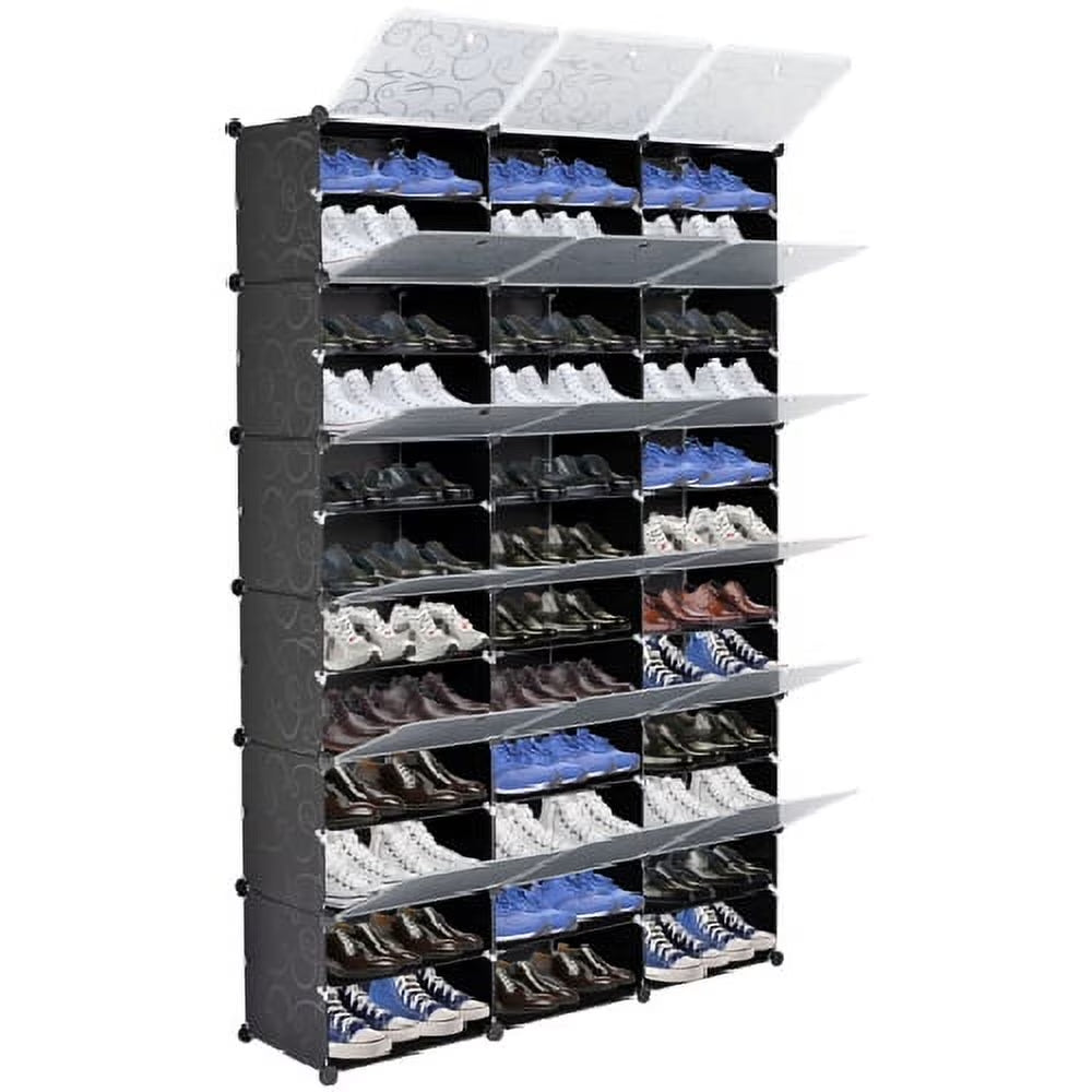 Portable 36 Cubes 72 Pairs Shoe Storage Cabinet Boxes 8-Tier Shoe Rack Shelf Tower Stand Shoe Storage Organizer for Closet Entryway Bedroom Living Room Home Black