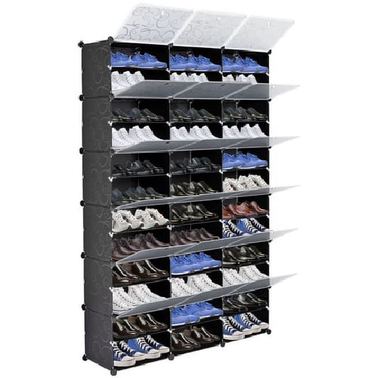 Portable 36 Cubes 72 Pairs Shoe Storage Cabinet Boxes 8-Tier Shoe Rack Shelf Tower Stand Shoe Storage Organizer for Closet Entryway Bedroom Living Room Home Black