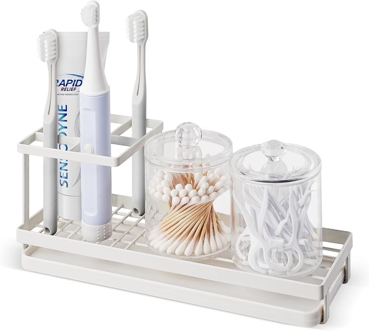 Toothbrush Holder for Countertop with Drainage - 4 Slots Bathroom Organizer for Electric Toothbrush, Toothpaste, Mouthwash - Black