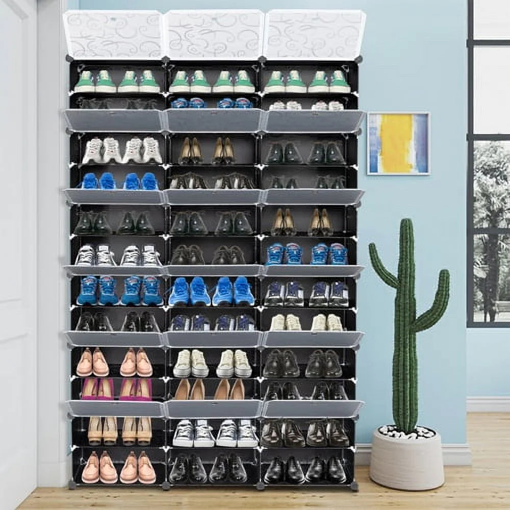 Portable 36 Cubes 72 Pairs Shoe Storage Cabinet Boxes 8-Tier Shoe Rack Shelf Tower Stand Shoe Storage Organizer for Closet Entryway Bedroom Living Room Home Black