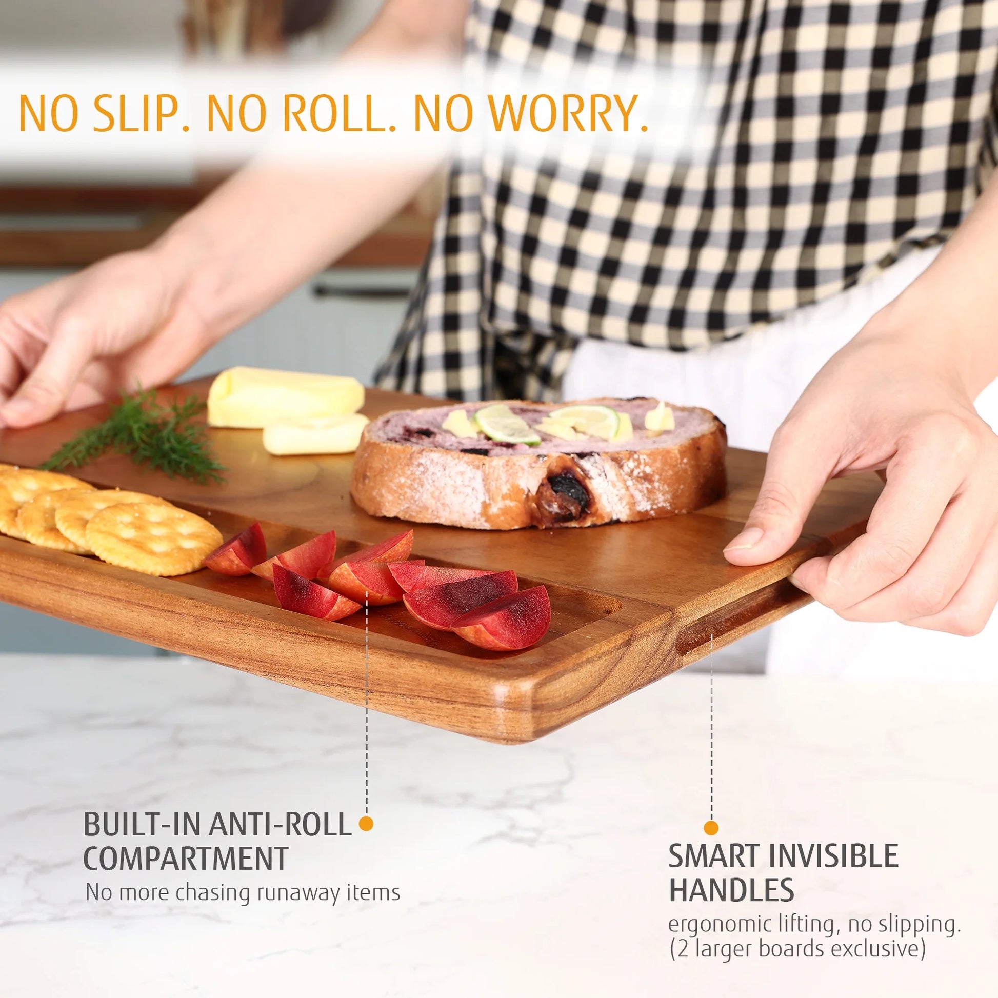 3PCS Wood Cutting Board Set with Holder, 15 Inch Serving Board for Kitchen Meal Prep & Serving