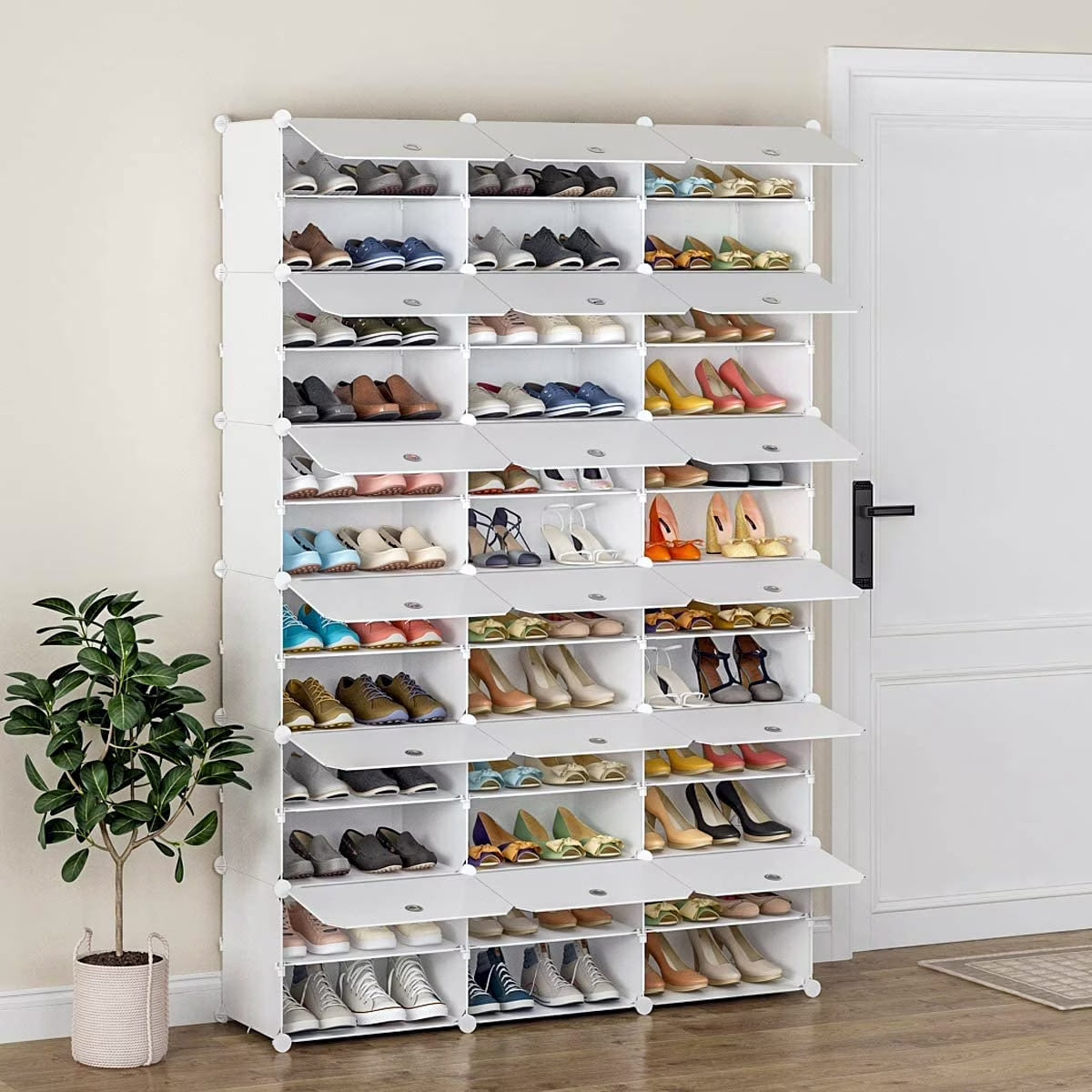 36 Cubes 72 Pairs 12 Tiers Portable Shoe Rack, Storage Cabinet for Entryway Hallway, White