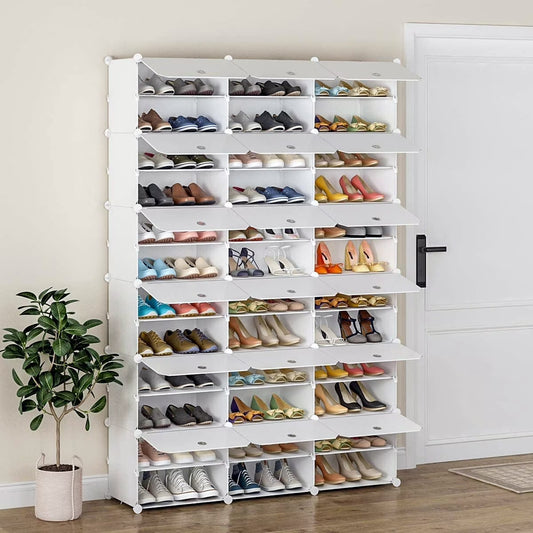 36 Cubes 72 Pairs 12 Tiers Portable Shoe Rack, Storage Cabinet for Entryway Hallway, White