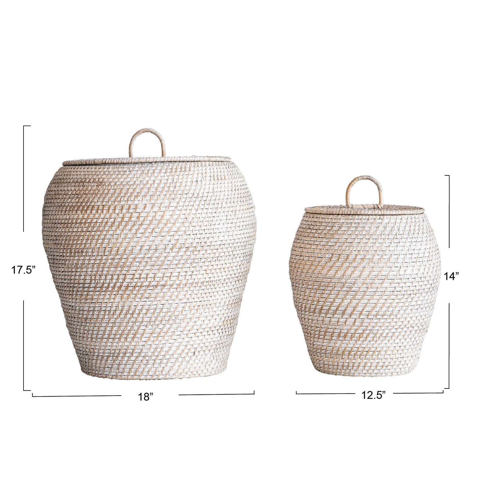Hand-Woven Rattan Wicker Storage Baskets with Lids, Set of 2