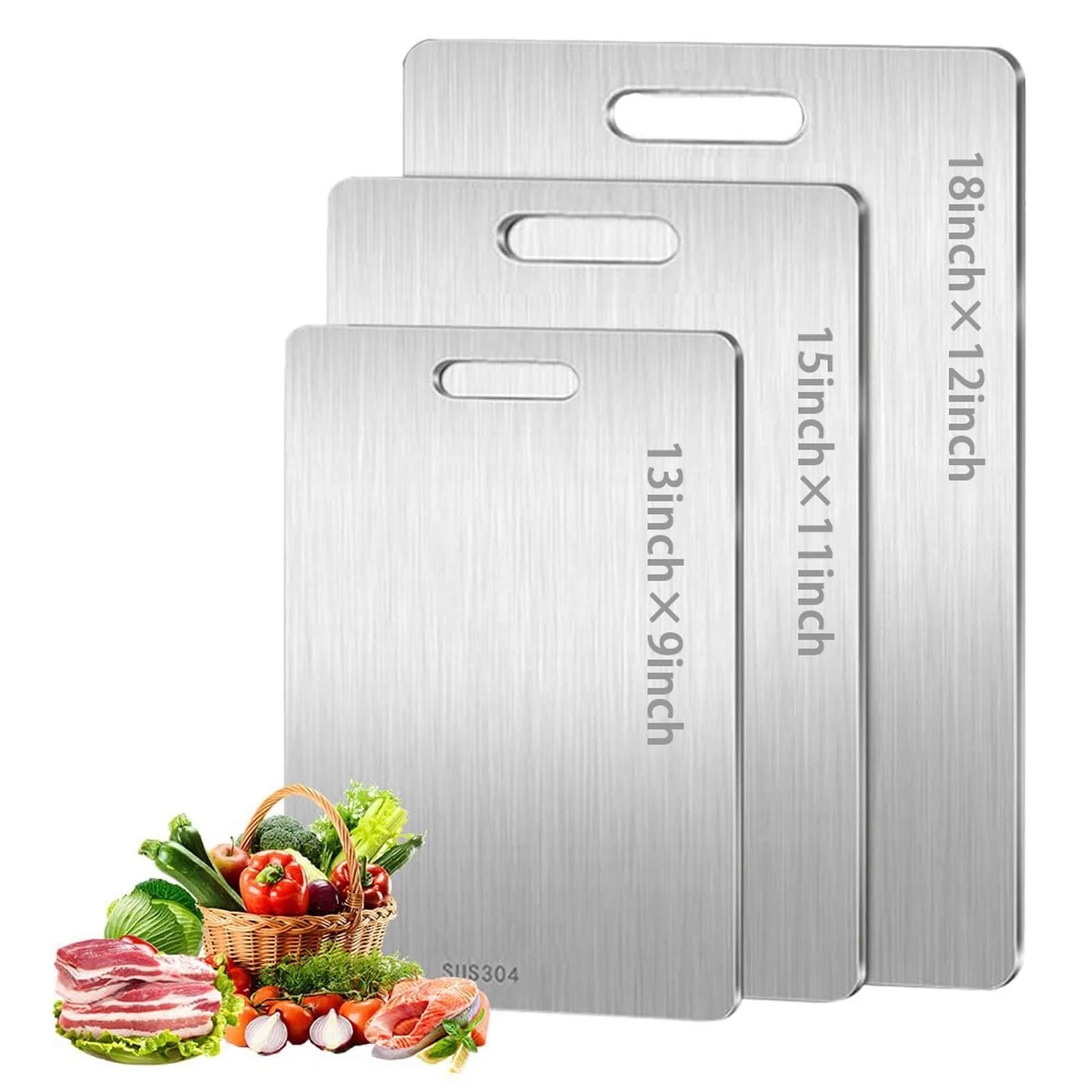 Titanium Cutting Boards Set of 3,Stainless Steel Cutting Boards for Kitchen,Double-Sided Food Grade Cutting Board,Cutting Meat,Cheese,Vegetable,Fruit