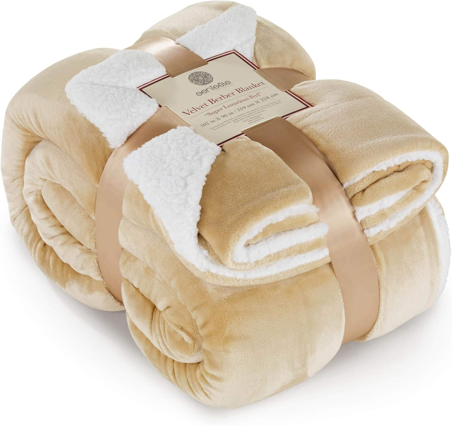 Sherpa Throw Blanket Super Soft Reversible Ultra Luxurious Plush Blanket, 50 X 60 Inches, Camel/White