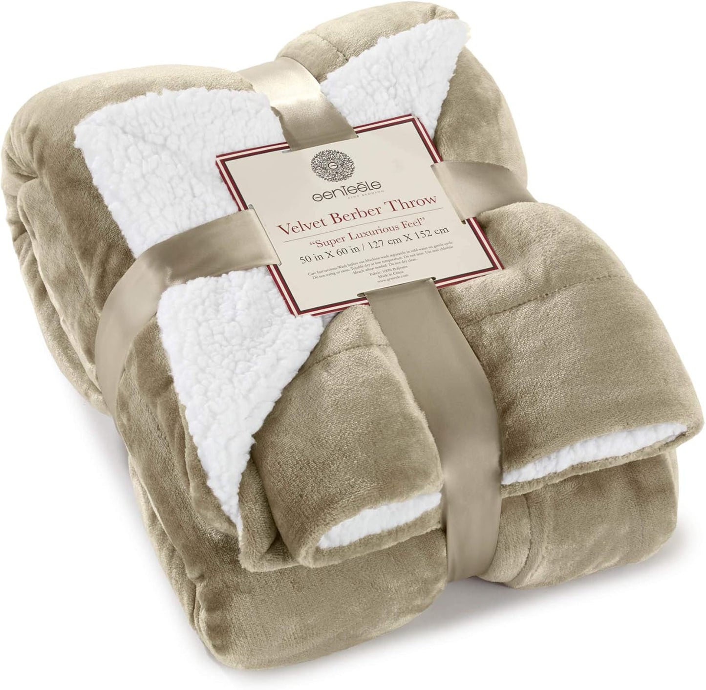 Sherpa Throw Blanket Super Soft Reversible Ultra Luxurious Plush Blanket, 50 X 60 Inches, Camel/White