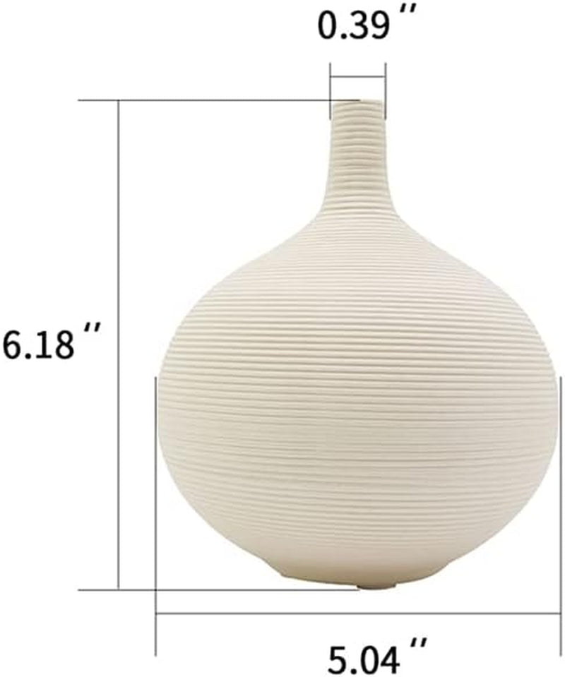 Narrow Neck Matte White Ceramic Vase,Small round Textured Geometric Bud Flower Vase for Centerpieces Decor(6.18”)