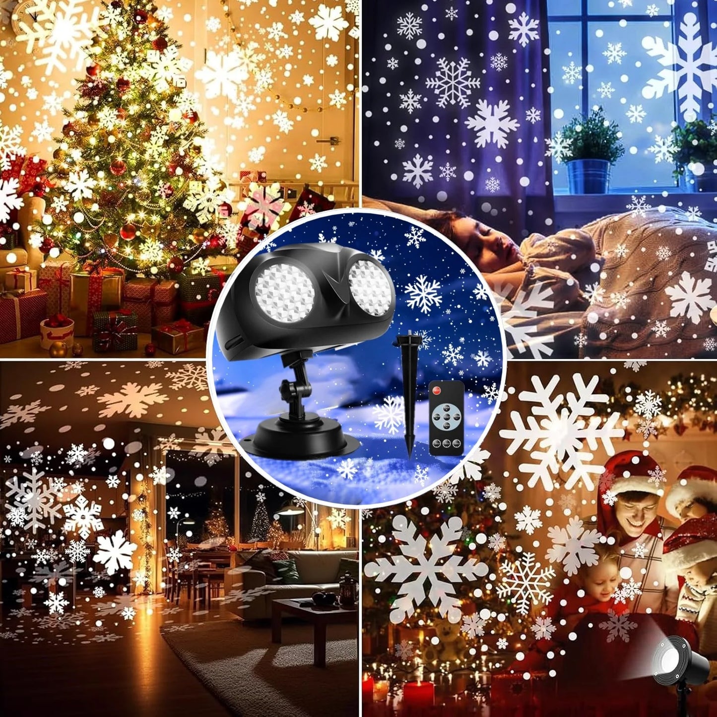 Christmas Snowflake Light Projector Remote Control Timer Waterproof LED Snowfall Landscape Light for Xmas Holiday Party