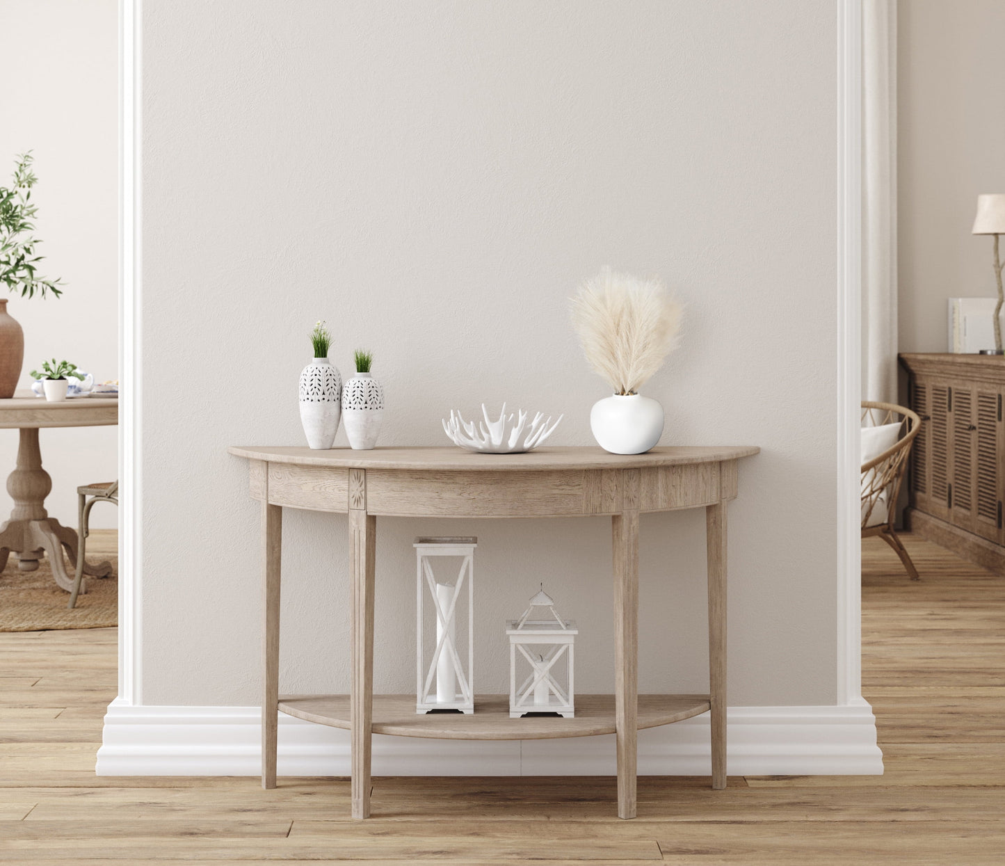 14" Artificial Pampas in White Rounded Ceramic Vase