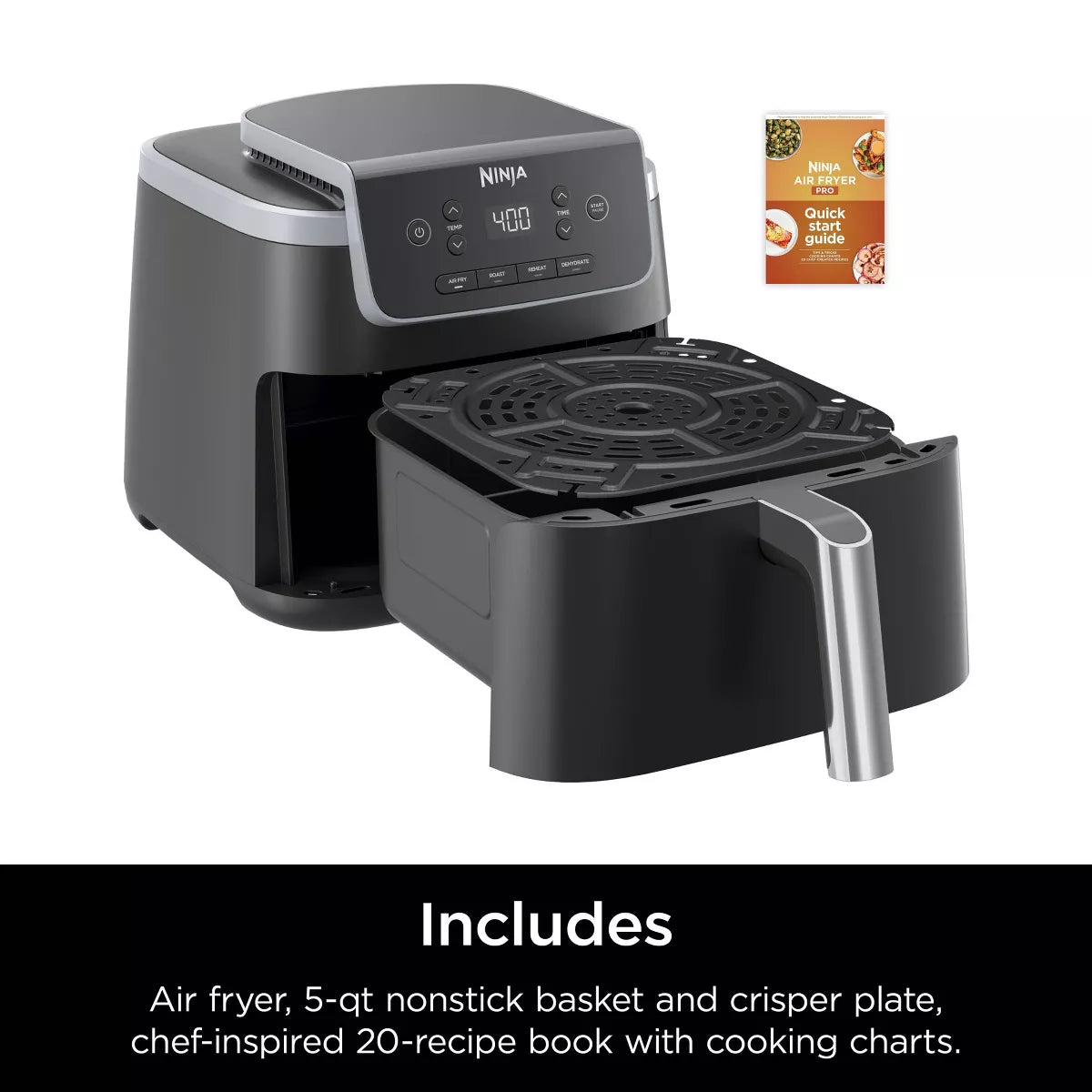 Ninja Air Fryer Pro 4-In-1 AF141: 5-Quart, 1750W, Dishwasher-Safe Parts, Gray, Metal & Plastic