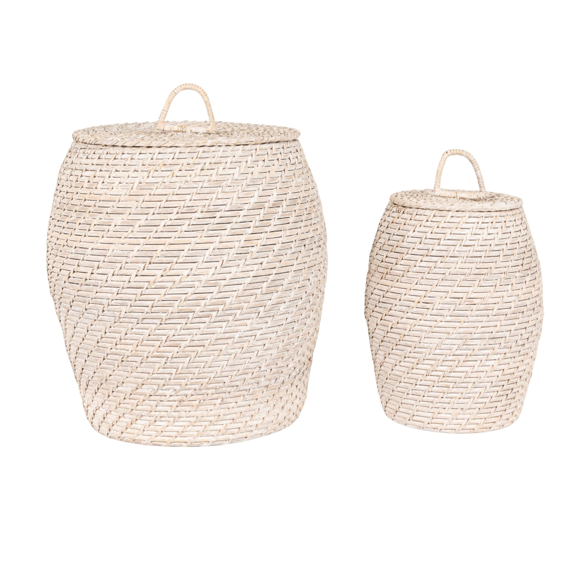 Hand-Woven Rattan Wicker Storage Baskets with Lids, Set of 2