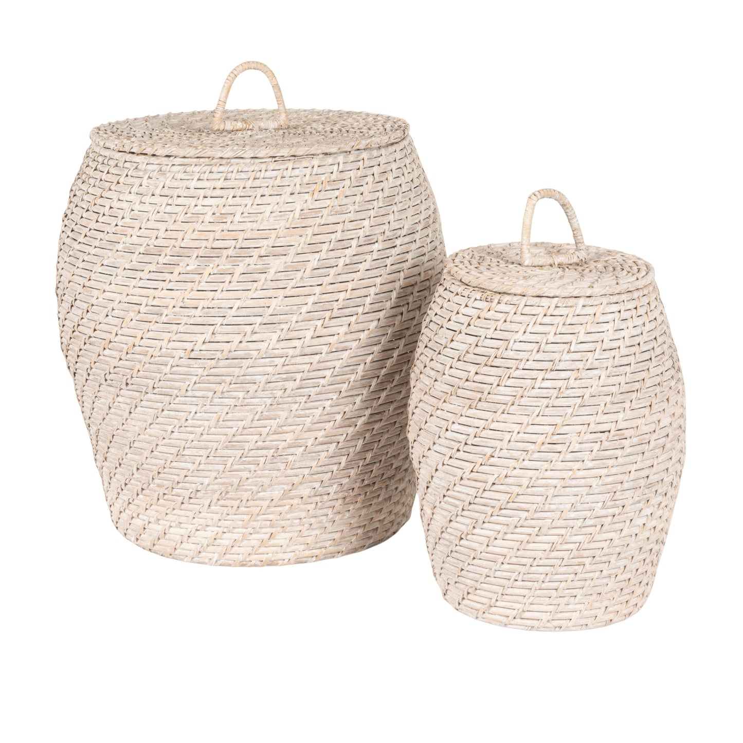 Hand-Woven Rattan Wicker Storage Baskets with Lids, Set of 2