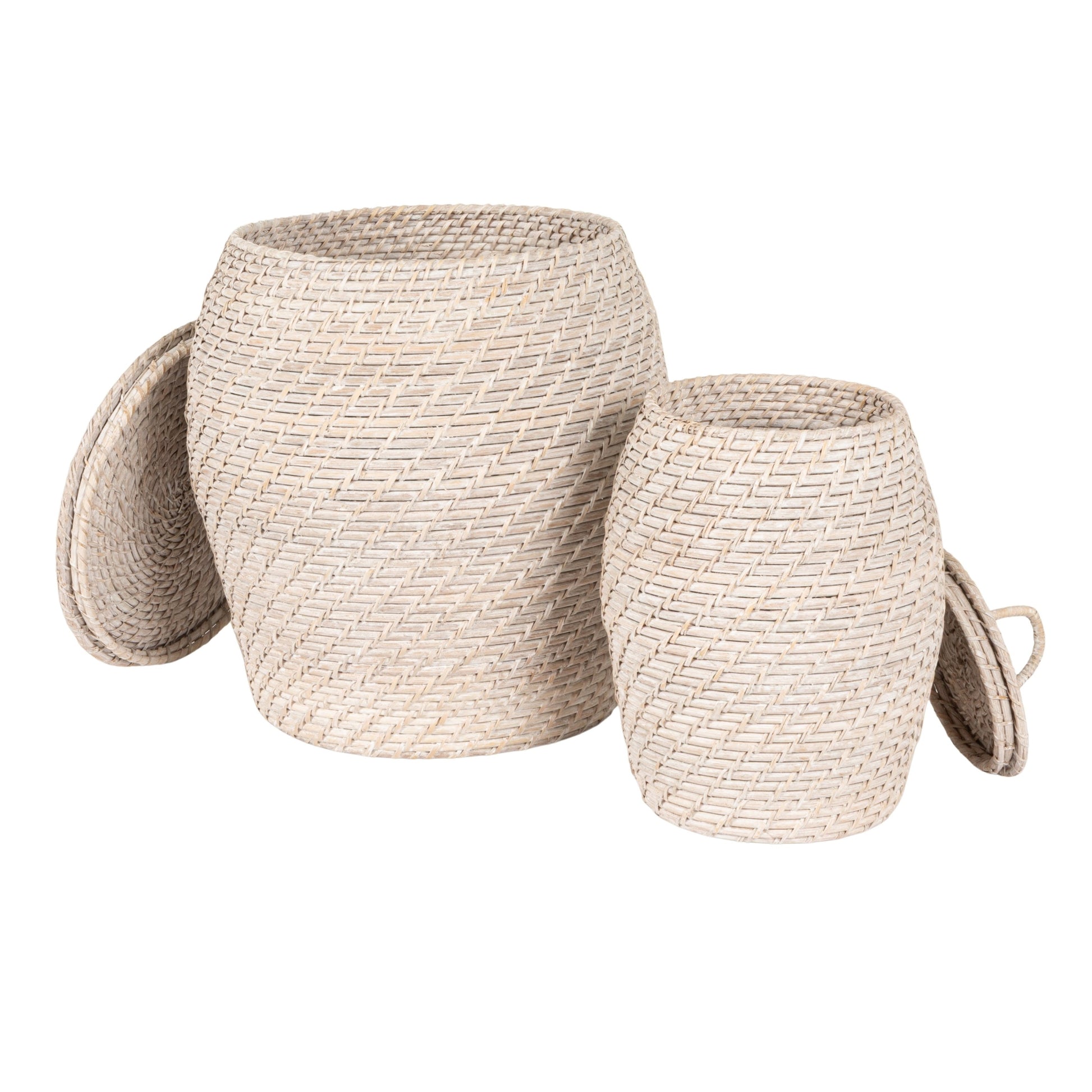 Hand-Woven Rattan Wicker Storage Baskets with Lids, Set of 2