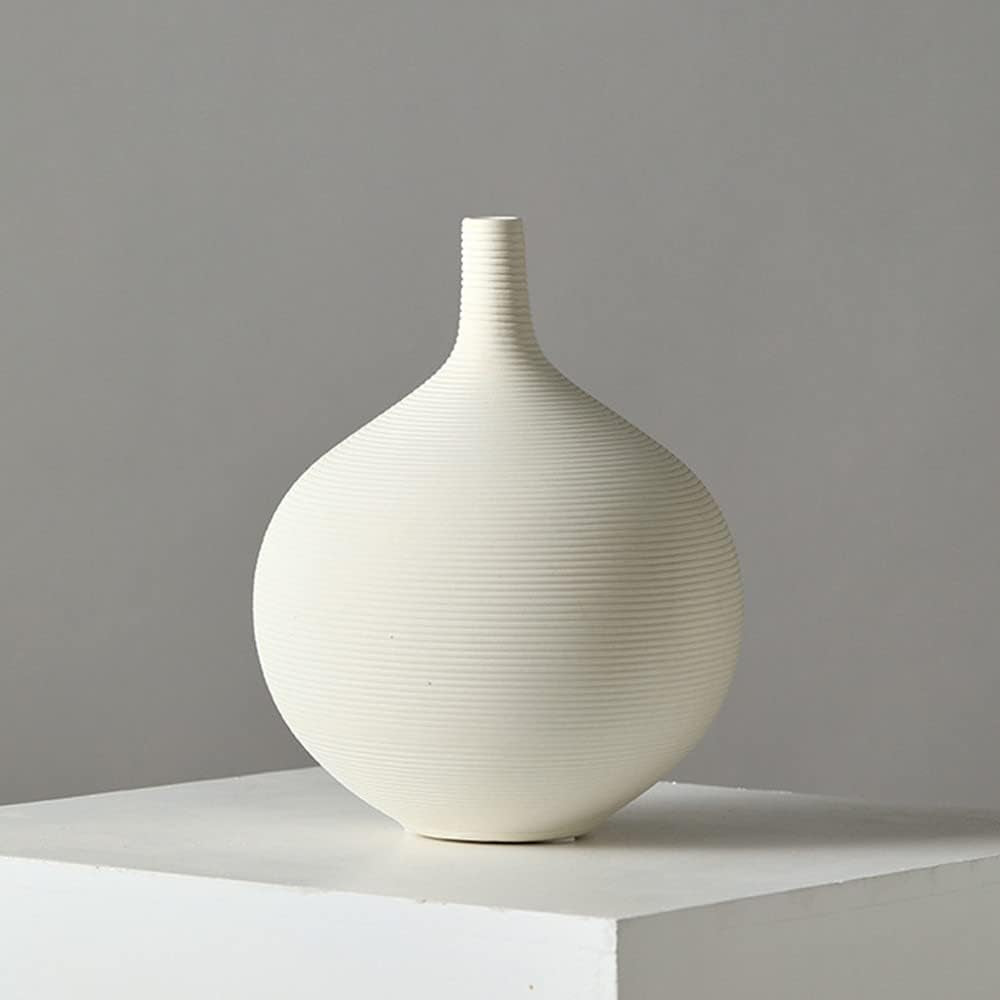 Narrow Neck Matte White Ceramic Vase,Small round Textured Geometric Bud Flower Vase for Centerpieces Decor(6.18”)