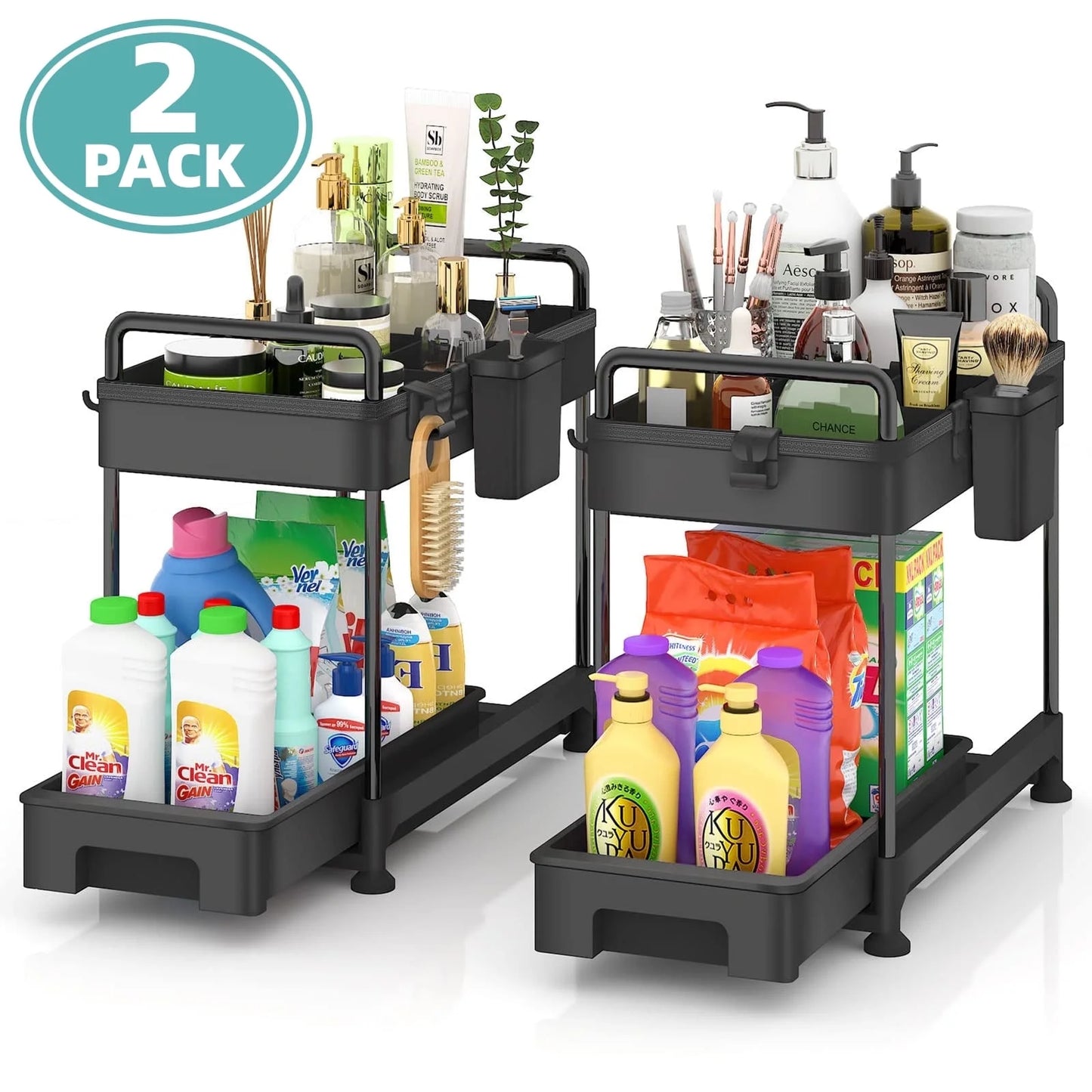 Under Sink Organizer and Storage, 1 Pack Pull Out Cabinet Organizer Slide Out Sink Shelf Cabinet Storage Shelves, under Sink Storage for Kitchen Bathroom Cabinet