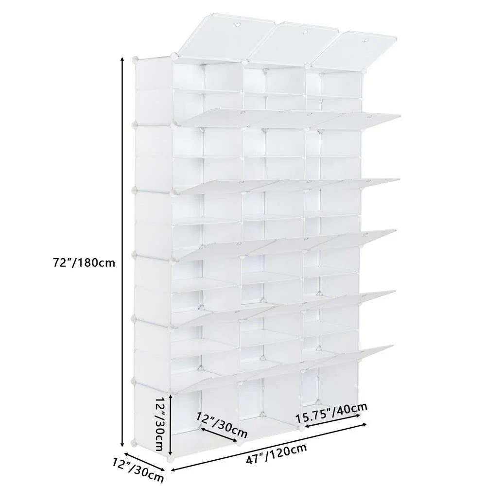 36 Cubes 72 Pairs 12 Tiers Portable Shoe Rack, Storage Cabinet for Entryway Hallway, White