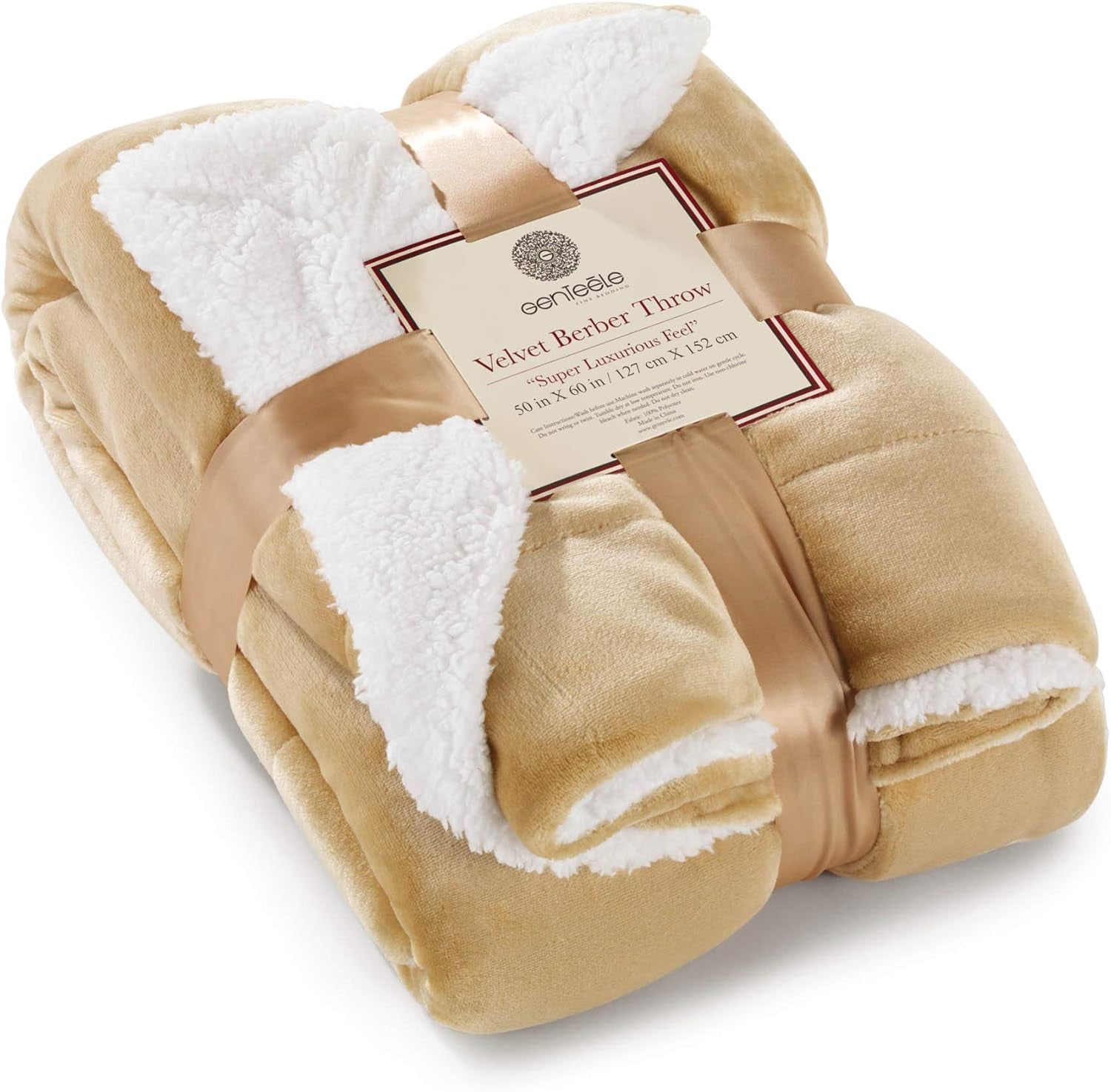 Sherpa Throw Blanket Super Soft Reversible Ultra Luxurious Plush Blanket, 50 X 60 Inches, Camel/White