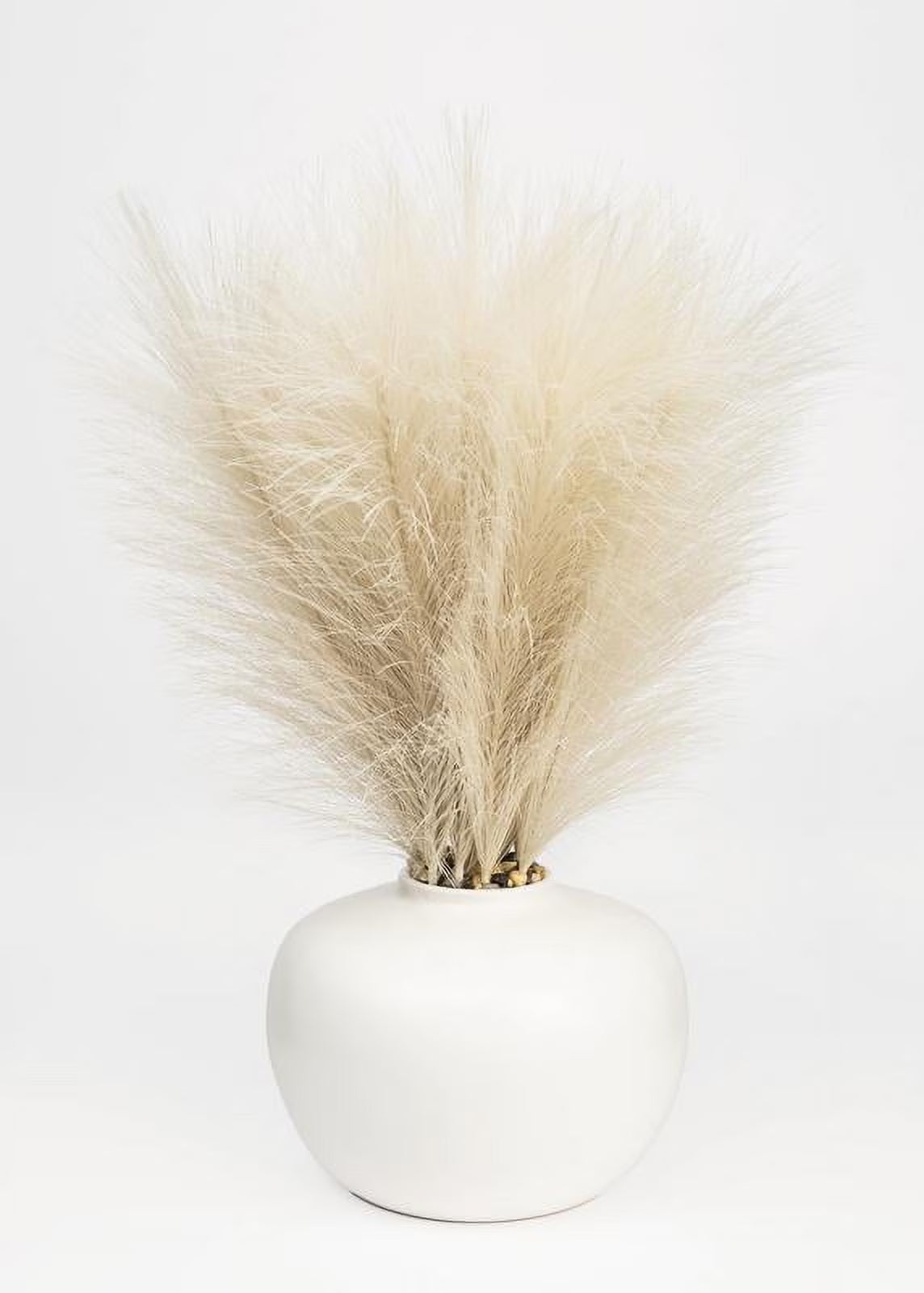 14" Artificial Pampas in White Rounded Ceramic Vase