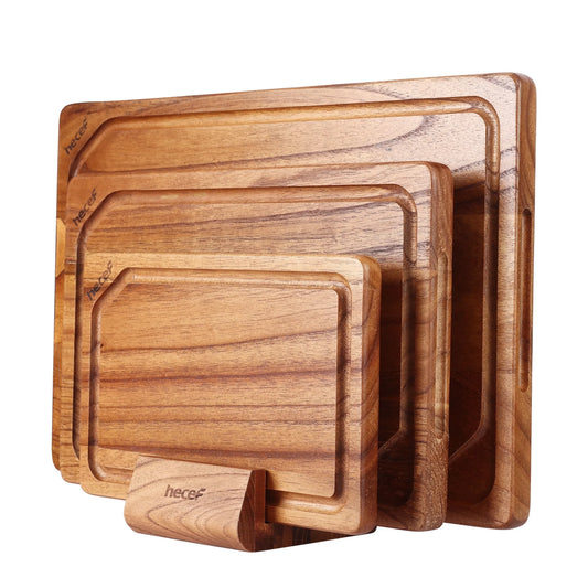 3PCS Wood Cutting Board Set with Holder, 15 Inch Serving Board for Kitchen Meal Prep & Serving
