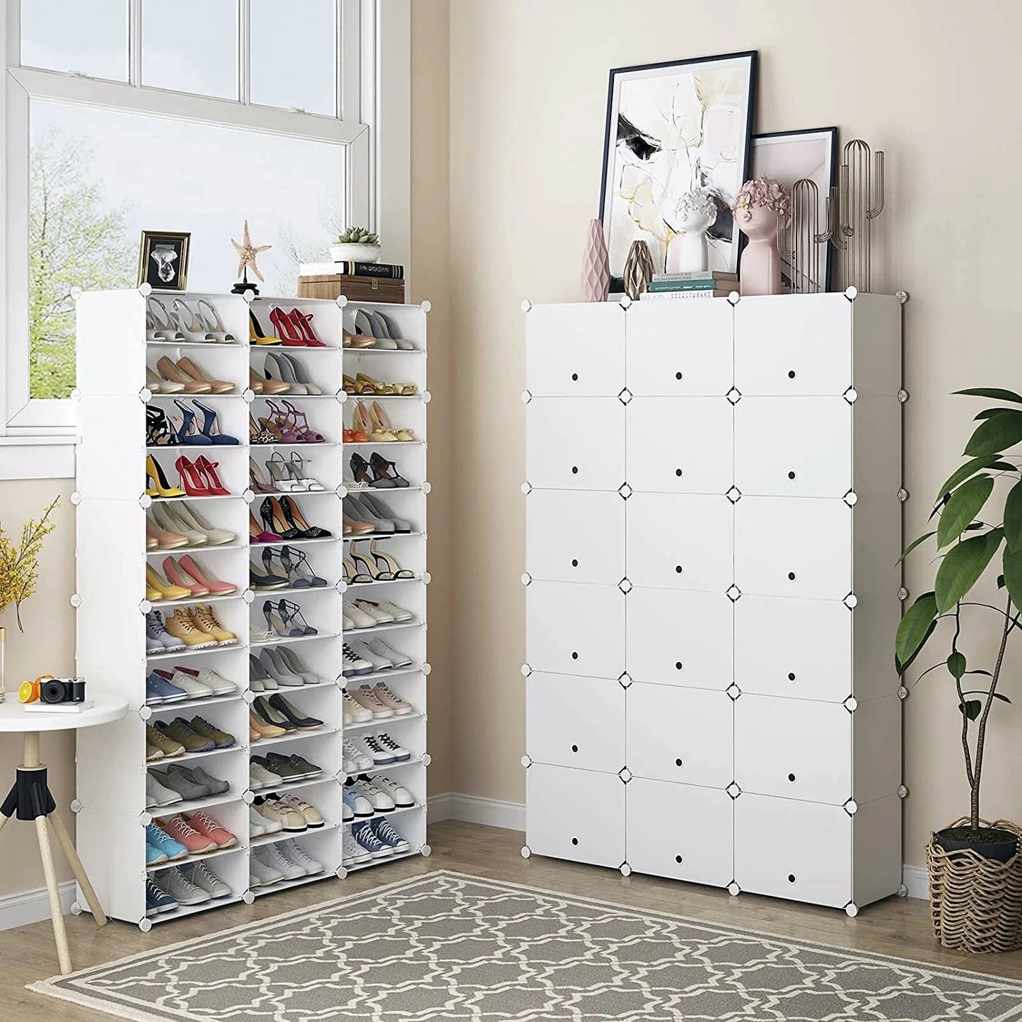36 Cubes 72 Pairs 12 Tiers Portable Shoe Rack, Storage Cabinet for Entryway Hallway, White