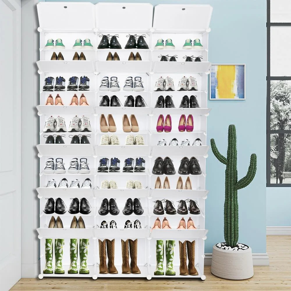 36 Cubes 72 Pairs 12 Tiers Portable Shoe Rack, Storage Cabinet for Entryway Hallway, White