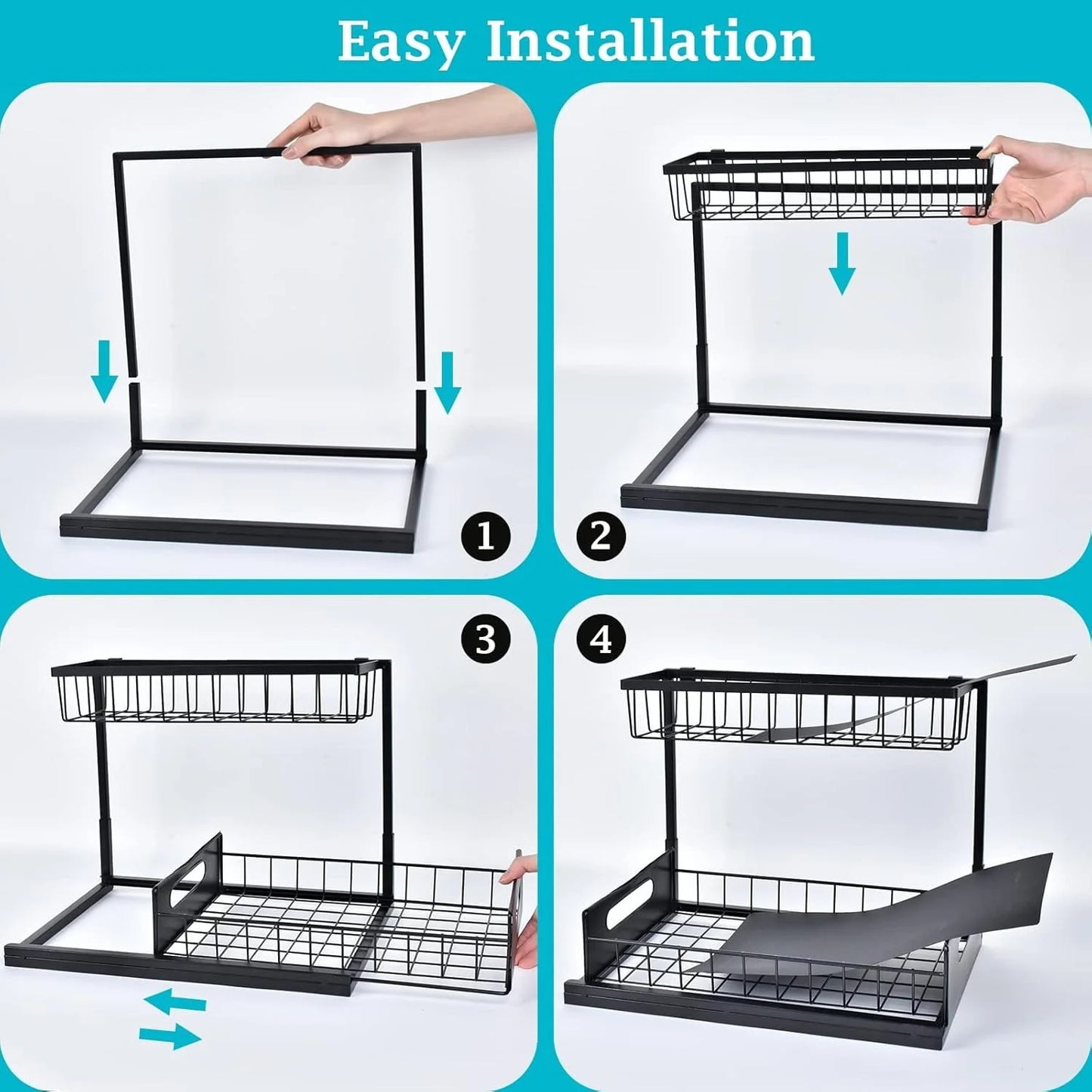 Under Sink Organizer and Storage, 1 Pack Pull Out Cabinet Organizer Slide Out Sink Shelf Cabinet Storage Shelves, under Sink Storage for Kitchen Bathroom Cabinet