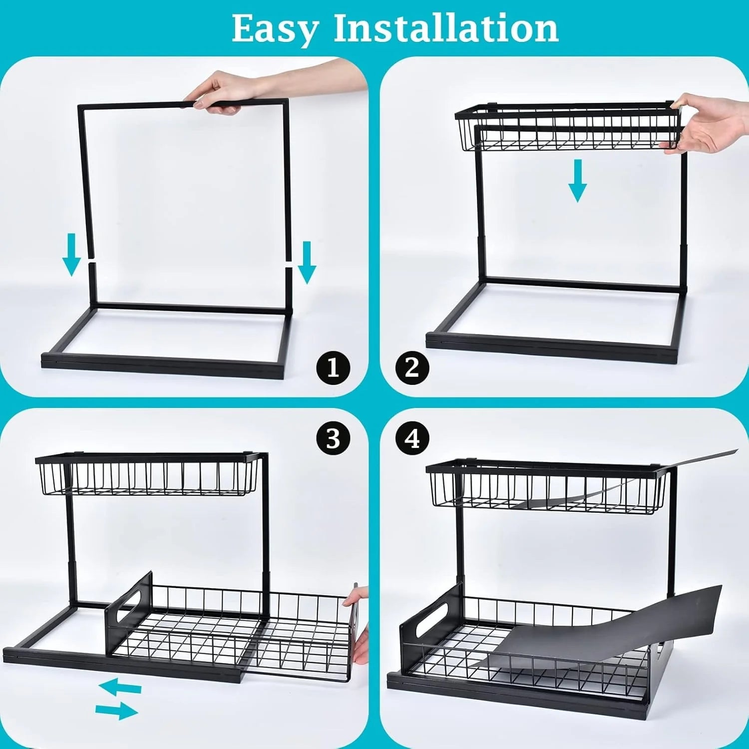 Under Sink Organizer and Storage, 1 Pack Pull Out Cabinet Organizer Slide Out Sink Shelf Cabinet Storage Shelves, under Sink Storage for Kitchen Bathroom Cabinet