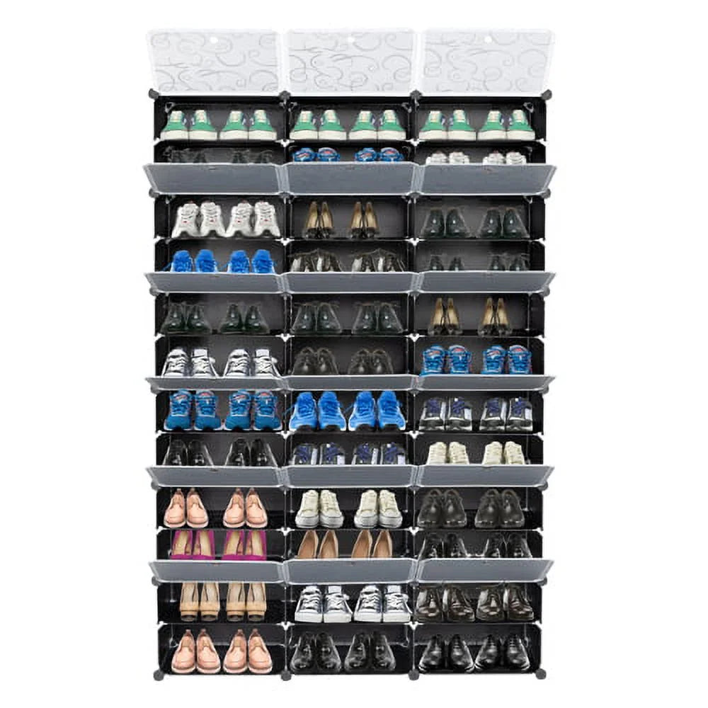 Portable 36 Cubes 72 Pairs Shoe Storage Cabinet Boxes 8-Tier Shoe Rack Shelf Tower Stand Shoe Storage Organizer for Closet Entryway Bedroom Living Room Home Black